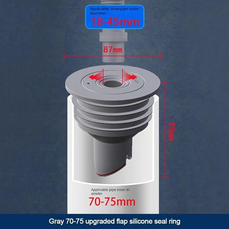 Drain Plug, Silicone Drains Sewer Pipe Water Pipe Plug Sealing Ring Kitchen Washing Machine Anti-Odor Floor Drain Plug Bathroom Accessories (Color : Silver, Size : 70-75mm)