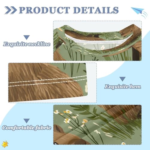 Boys Short Sleeve T-Shirts Capybara Green Floral Rashguard Kids Swim Shirts Sun UPF 50+3