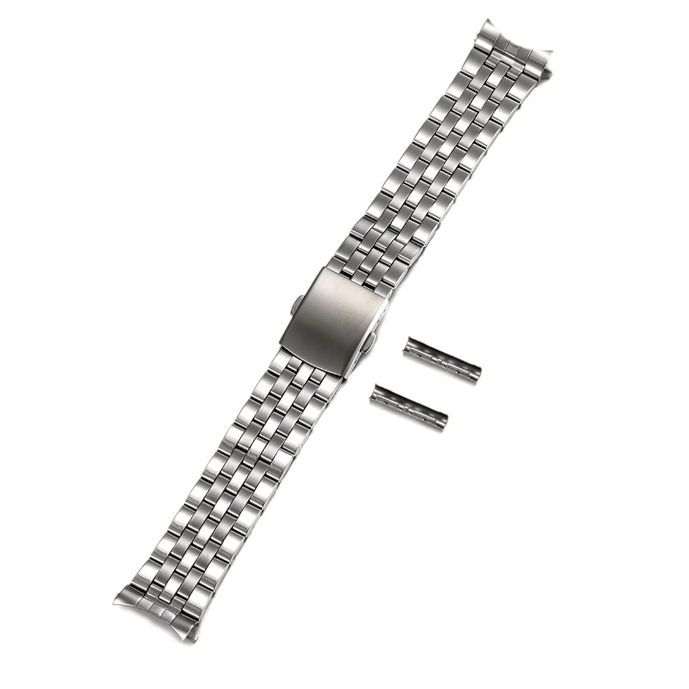 TOMIYOY Curved+Flat end link 18mm 19mm 20mm 21mm 22mm 24mm jubilee stainless steel metal watch band strap bracelet fit for rlx skx watch (18mm, Silver)