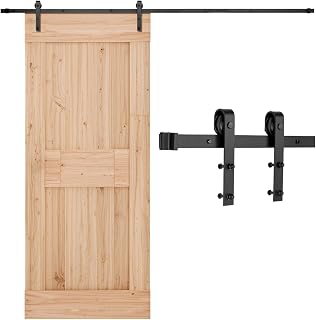 VEVOR 3 m Schiebetürsystem Beschlag für einzelne Schiebetür, 150 kg, kompatibel mit einer maximalen Breite von 1524 mm & einer Dicke von 1-3/8 bis 1-3/4 Zoll, Schiene & J-förmige Rolle, Schwarz