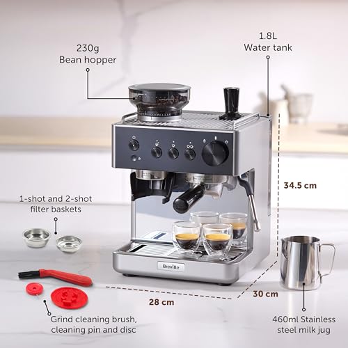 Breville Barista Classic Espresso Machine | Bean to Cup Coffee Maker with Integrated Coffee Grinder & Milk Frother | 15 Bar Italian Pump | Black & Silver [VCF186] - Image 6