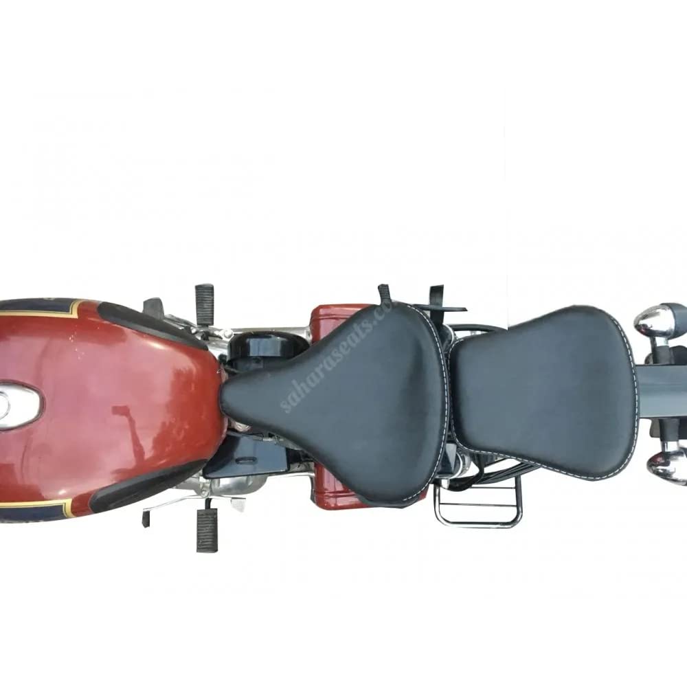 Sahara Seats Compatible with Classic 350 and 500 Harley Type Slim Seat with Springs Front and Rear (Black, Set of 2)