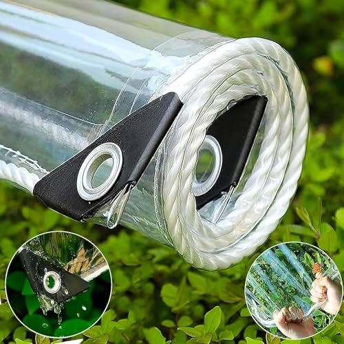 Plane Transparent Mit ösen, 2.5x3m Abdeckplane Durchsichtig wasserdichte, PVC Durchsichtig Plane Terassenplane Faltbar Reißfest Wetterfeste für außenbereich Camping Balkon Pavillon Garten