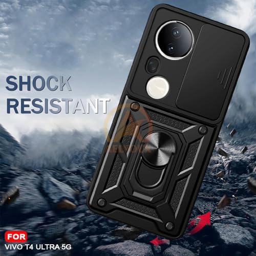 Image of Armor Bumper Back Cover Case for Vivo T4 Ultra 5G Rotating Camera Cover, Ring Holder & Kickstand | Heavy Duty & 360 Degree Protection Vivo T4 Ultra 5G Back Cover (Black)