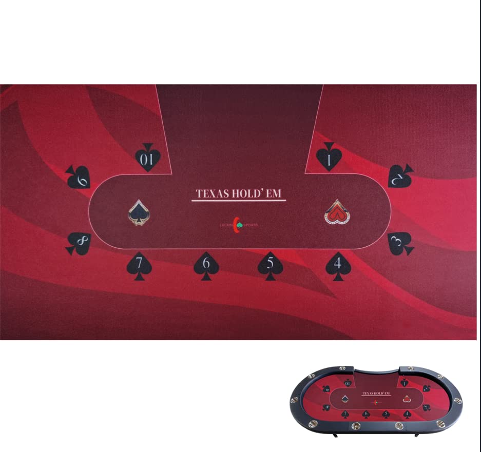 Luckin Sports 108 X 56 inch Texas Hold'em Professional Casino Poker and Gambling Table Cloth Felt. 100% Durable Fabric, Waterproof and Stain Resistant, Washable and Ironable. (Red/N)