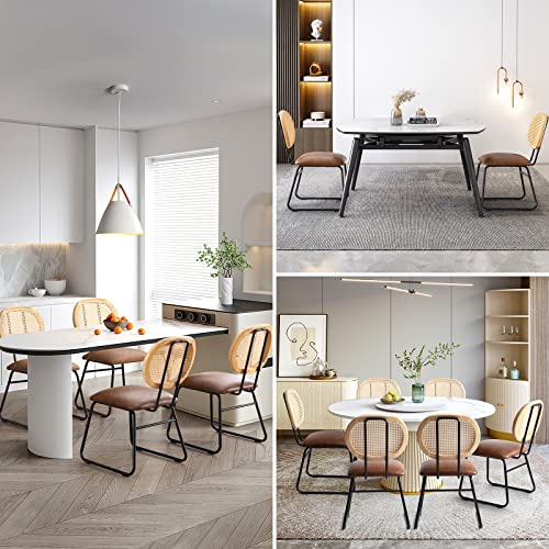 Cdcasa Mid Century Modern Dining Chairs Set Of 2 With Rattan Backrest & Metal Frame, Faux Leather Upholstered Chairs For Kitchen,Dining Room,Coffee, Bar #TOP5