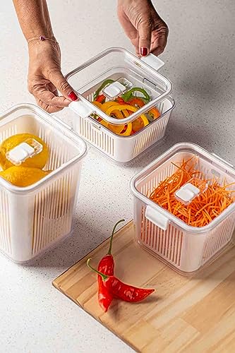 Kit 2 Pote Slim Hermético Com Cesto Escorredor Ar 1360 ml