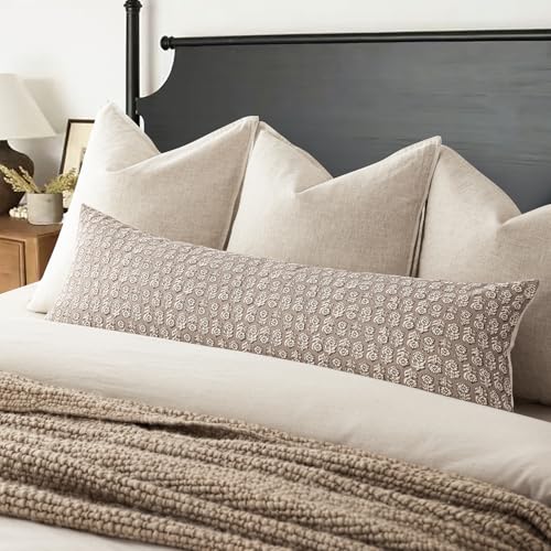 Image of Foindtower Set of 2 Decorative Floral Body Lumbar Throw Pillow Covers Neutral Modern Farmhouse Cushion Covers Vintage Home Decor for Sofa Couch Chair Bedroom Living Room,14x36 Inch,Tan Taupe