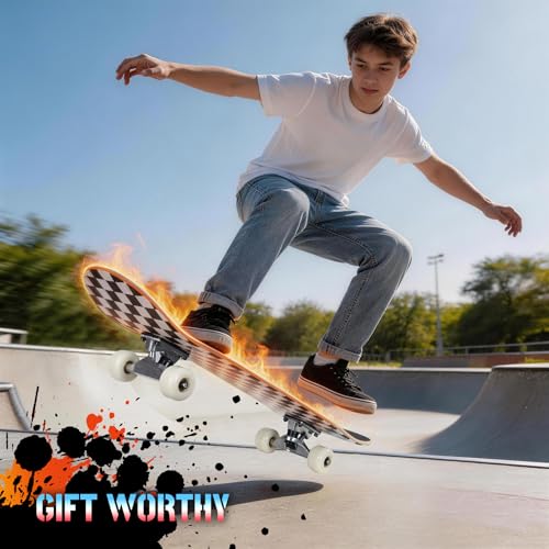Image of Pro Complete Skateboards for Beginners Girls Boys Kids Youths Teens Adults 31 inchx8 inch Skate Boards 7 Layers Canadian Maple Double Kick Deck Concave Longboard