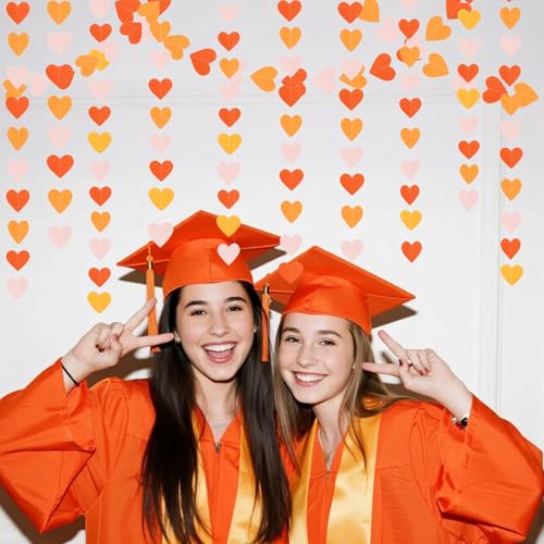 Image of Yellow-Pink Orange Party Decorations Heart Garland Streamers, 39Ft Fall Autumn Thanksgiving Harvest Hanging Paper Banner, Engagement Birthday Baby Bridal Shower Wedding Bachelorette Groovy Decor