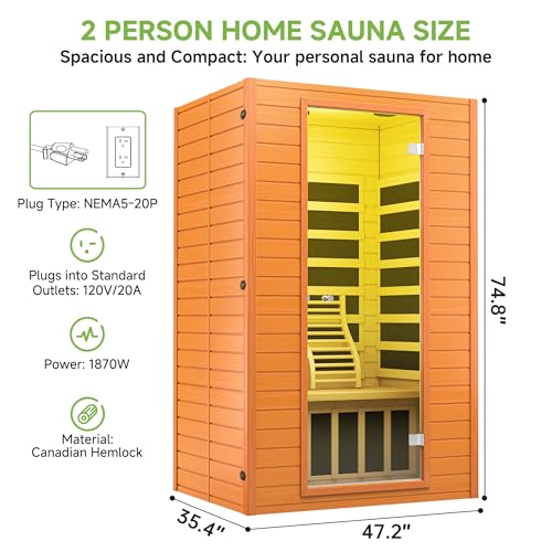 Image of Real Relax Sauna 2 Person Low EMF FAR Infrared Sauna with Red Light Therapy