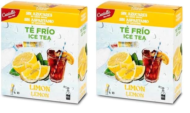 Castello since 1907 Té Frío Zero & Instantáneo | Limón | 15 sobres | 1 sobre : 500 ml de Té | 0 Calorías | 0 Azúcar | 0 Aspartamo (Paquete de 2)