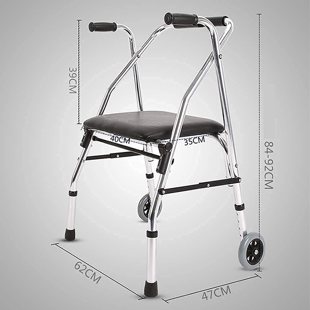 Andador Plegable para Ancianos, Andador de 2 Ruedas con Asiento Acolchado, Asas ergonómicas, Tapa, Asiento de Ayuda para la Movilidad