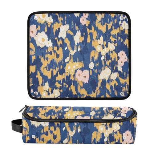 Bolsa de viaje para herramientas de cabello con tapete resistente al calor removible, impermeable para planchas, rizadores, organizador de viaje con estampado flor dorado marino miniatura 3