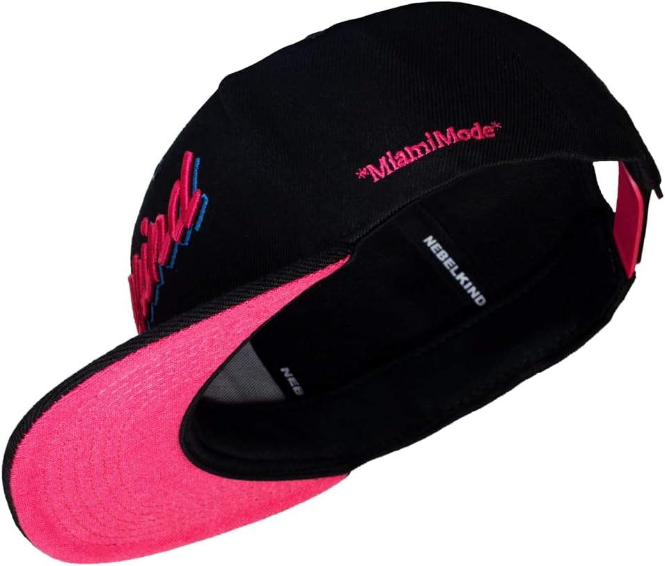 Snapback Cap Miami Black Pink Purple Synthwave Retro Cyberpunk Size Adjustable Unisex One Size, Black/Pink, One size