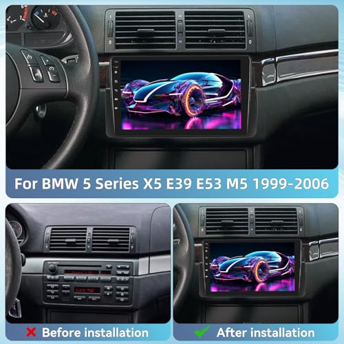 [2G+64G] Car Radio for BMW X5 E39 E53 M5 1999-2006, Android Touch Screen BMW 5 Series Car Play Stereo, Carplay/Android Auto/EQ Audio/Bluetooth/SWC + AHD Backup Camera