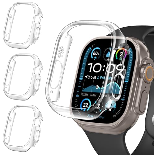 ivoler 3 Piezas Funda Dura PC para Apple Watch Ultra 3/2 / Apple Watch Ultra 49mm (Sin Protector de Pantalla), Carcasa Protectora Antigolpes Delgado Antiarañazos Bumper Estuche Case, Transparente