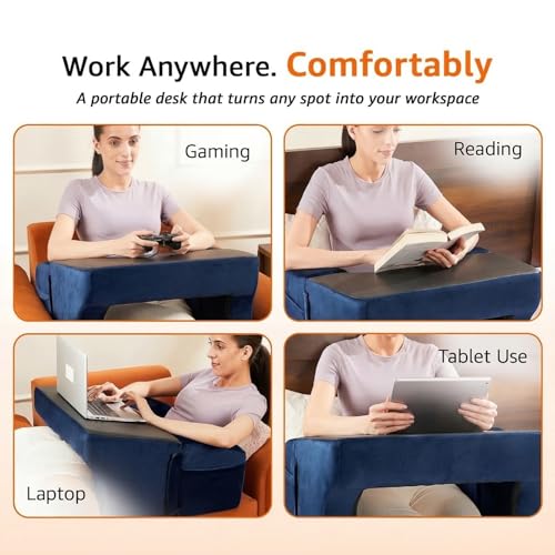 Image of Amazon Basics Foam Lapdesk Pillow for Laptop, Ergonomic Laptop Table Pillow for Bed, Sofa & Floor, Adjustable Height & Side Pocket, Portable Lap Desk for Work from Home, Study & Travel - Navy Blue