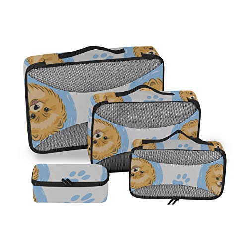 Preisvergleich Produktbild Gepäckverpackungs-Organizer-Set Nettes süßes Haustier Tier Cartoon Pommerschen Verpackungswürfel Reiseorganisator-Tasche Verpackungswürfel-Organizer 4-teiliger Koffer-Organizer Leichte Gepäckaufbewah