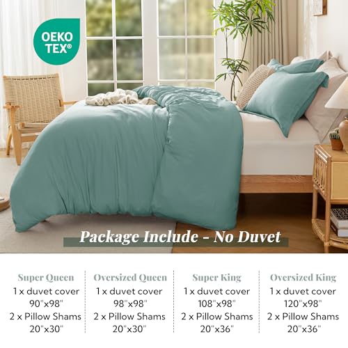 Image of MILDLY Duvet Cover 90 inchx98 inch Ultra Soft Comforter Cover Set 3pcs, Teal | Washed Microfiber Cotton-Like, Breathable Comfort, Hidden Zipper, Corner Ties, OEKO-TEX Certified, Fade Resistant