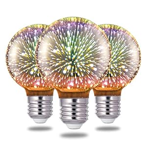Porseme 3D Fireworks Decorative Light Bulb, E26 Base, 4W, AC100-240V, Glass Bulbs with Soft Warm Light, Shiny Decor for Home, Bedroom, Party (Included 3-Pack G80 Bulbs)