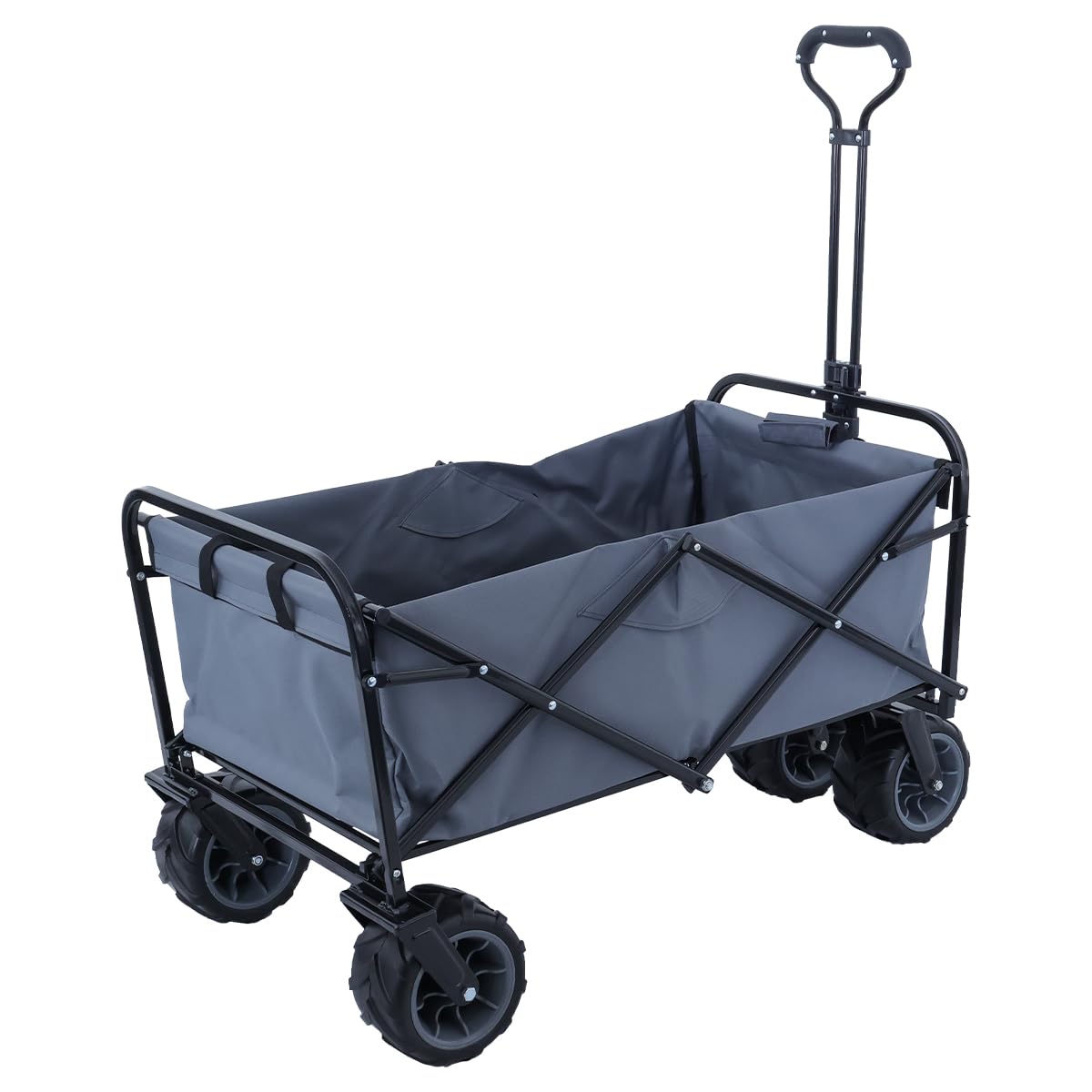 Tough Master Grey Folding Wagon 80 Kg Load Capacity Collapsible Trolley Cart On 7" Wheels 360° Rotating Front Wheels Steel Frame Extended Handle Ideal For Garden, Beach, Picnic, Shopping
