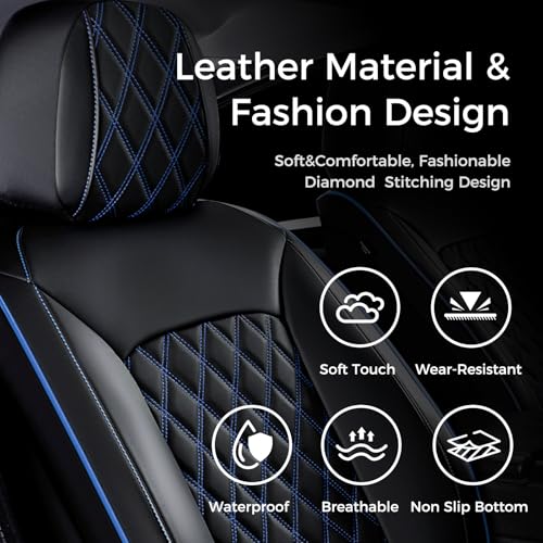 Image of Huidasource Car Seat Covers Front Seats, Leather Front Seat Covers, Truck Seat Covers Universal Fit Front Seat, Airbag Compatible, for Most Cars, Vans, Trucks, SUVs(Front Pair /Black&Blue)