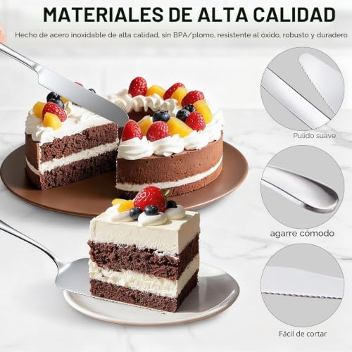Miniatura 3 de Zenhuaxinton Juego De 4 Cuchillos Y Servidor Para Tartas De Boda, Cortador Y Rebanador De Tartas De Acero Inoxidable Con Divisor Para Cumpleaños, Navidad, Fiestas, Apto Para Lavavajillas