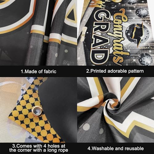 Image of Congrats Grad Banner - 72x44 Inch, Graduation Backdrop Class of 2026 for Black and Gold Graduation Decorations 2026 Disco Grad Banner Prom Night, Graduation Banner for Graduate Party, KatchOn