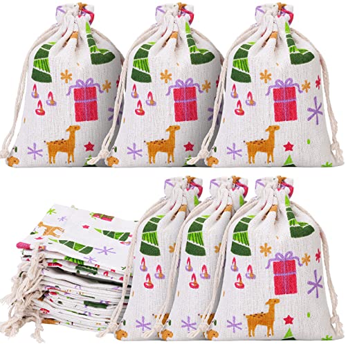 Sacs de bonbons en toile de lin pour décorer votre table de réveillon et gâter vos invités