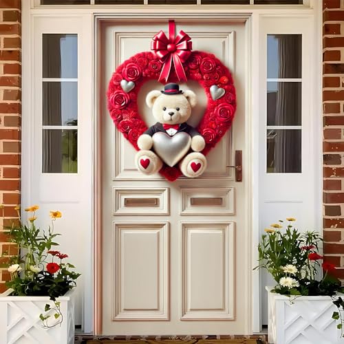 Image of Tuxedo Teddy Bear Red Rose Heart Door Cover 35x70in Love Wedding