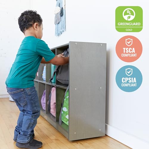 Image of ECR4Kids 8-Compartment Mobile Backpack Storage Cabinet, Classroom Furniture, Grey Wash