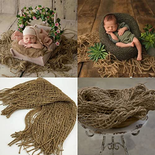 Surakey Newborn Baby Blanket Knitted Wraps Mat Blanket Braided Rope Basket Filler Crochet Hat Backdrop Cushion For Boy Girl Brown #TOP4
