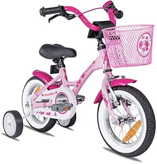 PROMETHEUS BICYCLES Rower dziecięcy od 3 lat  rower dziewczęcy 12 cali, rower dla dziewczynek, rower dla dzieci z kółkami podporowymi, hamulec nożny w kolorze różowym