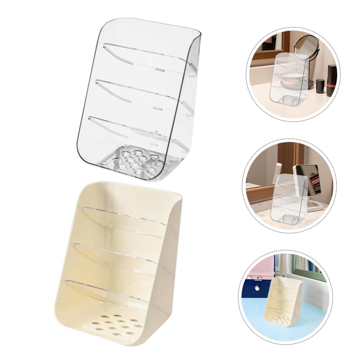 SHINEOFI 2pcs Organiseur de Bureau Transparent Boîte de Rangement pour Stylos et Pinceaux Maquillage Base Stabilisante pour Bureau ou Table de Soin