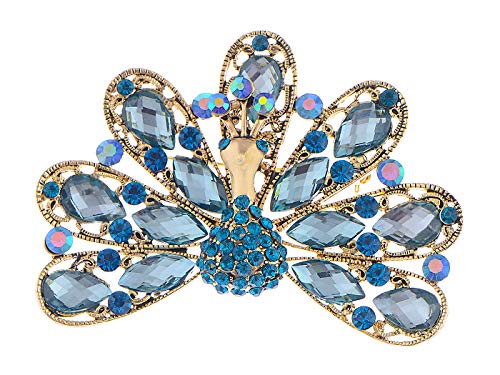 Alilang Antique Golden Tone Shiny Blue Crystal Rhinestones Peacock Bird