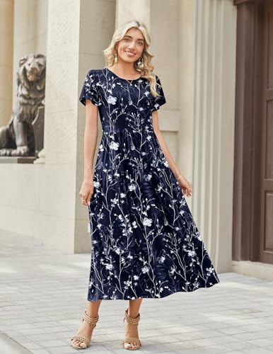 Image of Zeagoo Summer Dresses for Women 2026 Maxi Bohemian Floral Short Sleeve Long Dress Casual Flowy Tired Beach Sundress