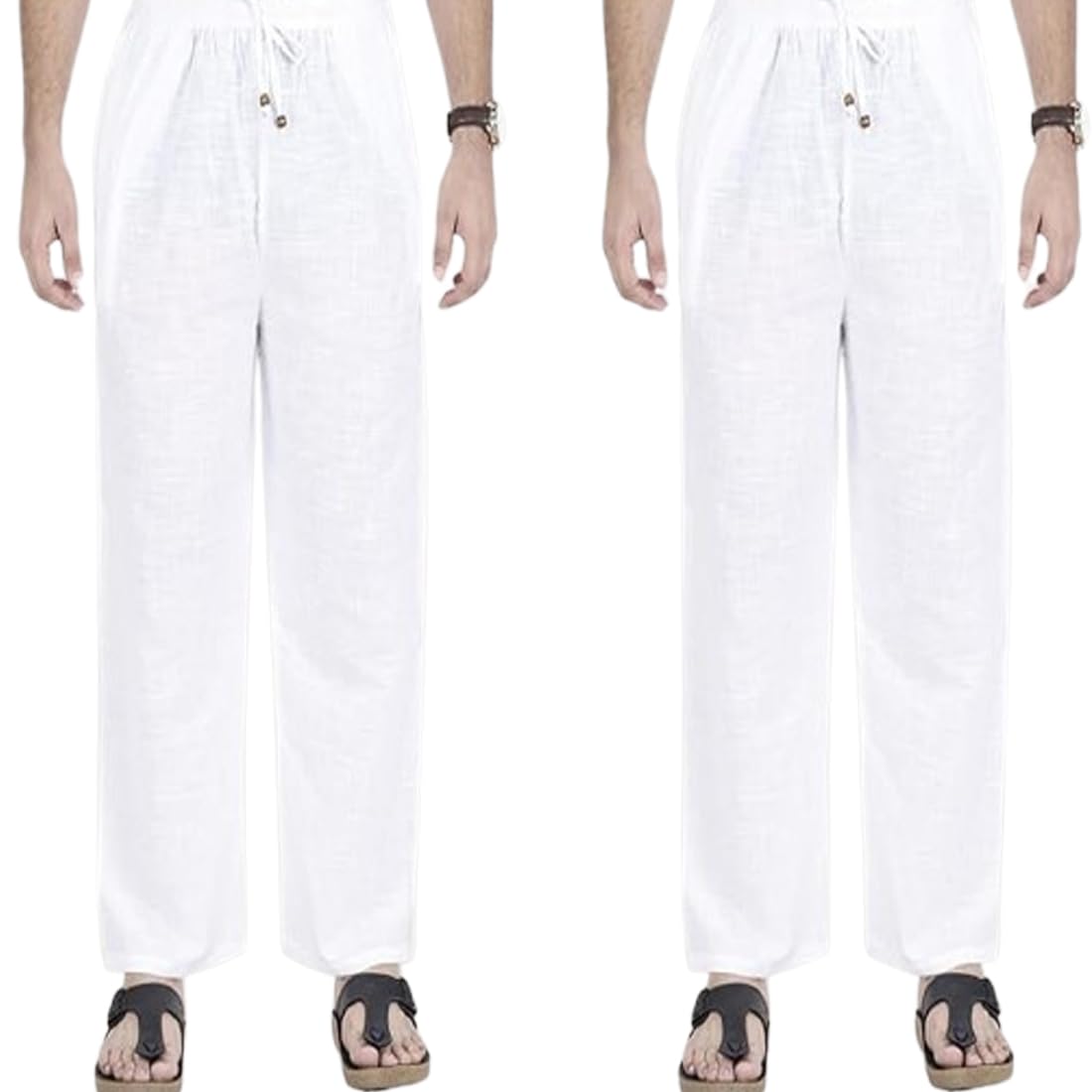 ukal Cotton Cotton Round Elastic Lounge Bottom wear Drawstring Pajama Trousers for Men, White, Relaxed Fit-picture-39