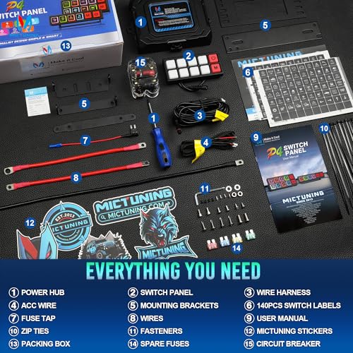 MICTUNING P4-NEON 8 Gang Switch Panel, Color-Coded Backlit Silicone Buttons, Universal Relay Control System with 60A Circuit Breaker, On-Off Toggle Touch Pod - Image 7