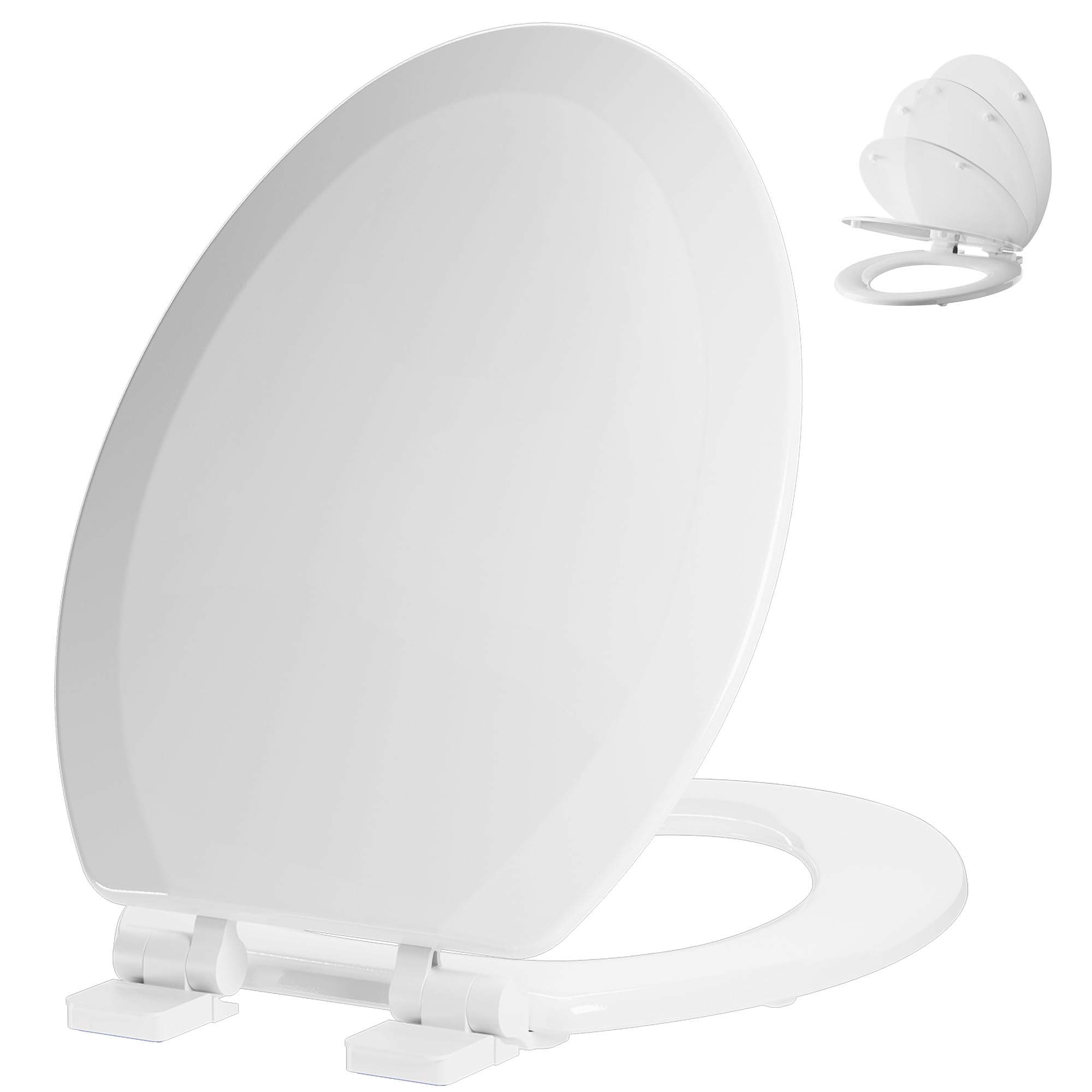 Angol Shiold Slow Close Wood Toilet Seat（White, Elongated 18.5''）