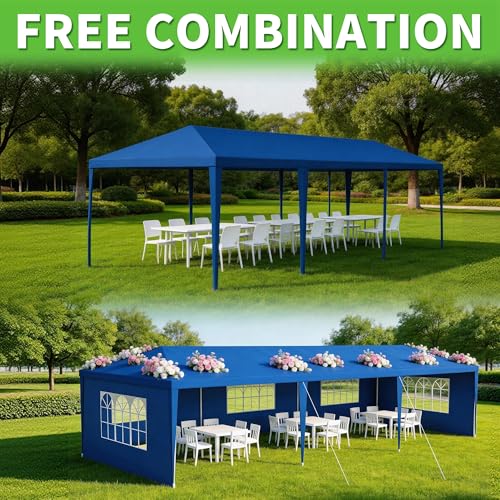 Image of 10'x 30' Outdoor Canopy Tents with 5Detachable Sidewalls, Blue Patio Gazebo Tents,Shade Shelters for Birthday, Events, Party,Wedding, Gatherings and Patio