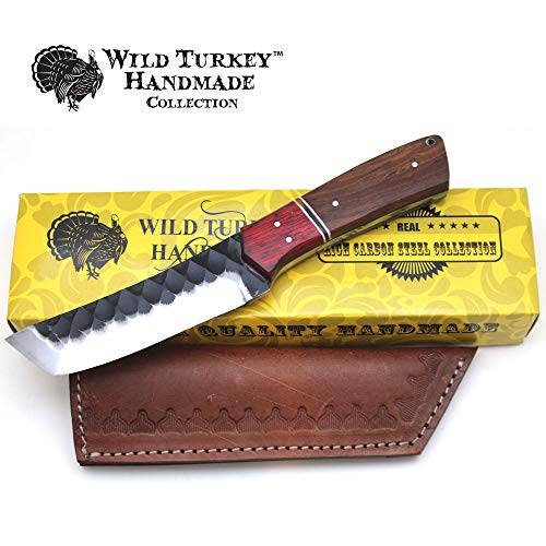 Wild Turkey Handmade Collection Full Tang High Carbon Steel Fixed Blade Knife w/Leather Sheath (1825)