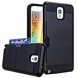 J.west Note 3 Case, Galaxy Note 3 Case, Note 3 Wallet Case with ID Card Slot Holder Rugged Rubber Heavy Duty Shock Absorbent Armor Hybrid Defender Shock Proof Case Cover Skin - Black