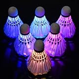 colmanda LED Federbälle, 6 Stück Gänsefeder Badminton Federbälle für Nacht Stabilität und Haltbarkeit Set Lighting Badminton für Kinder Outdoor en Indoor Sportsaktivitäten (Farbe)