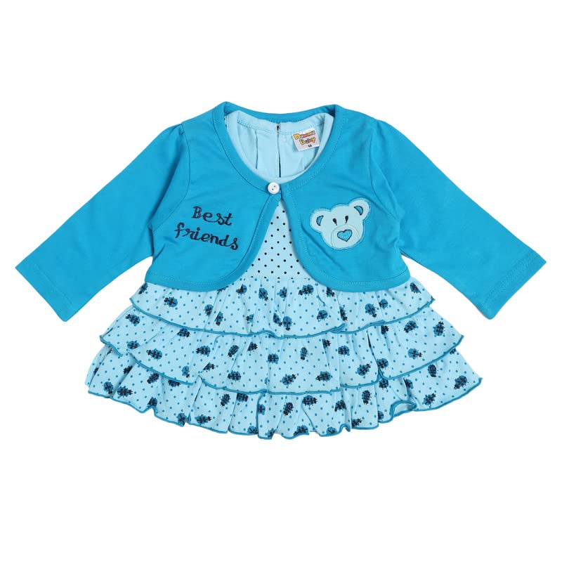 Image of NammaBaby Premium Baby Girls Full Sleeves Frock with Pant Baby Girl's Cotton Frock with Leggings, Frill Frock - Pack of 1