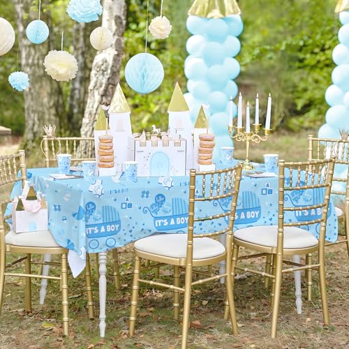 Image of Gatherfun Baby Boy Shower Party Supplies: 2-Pack It's A Boy Decorations,Disposable Plastic Tablecloth, Ideal Table Cover for Baby Shower Decorations Boy