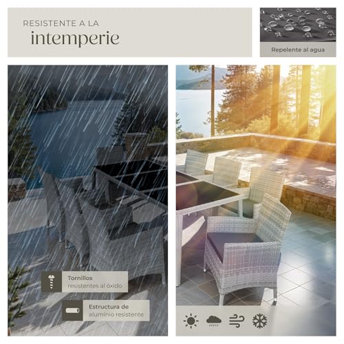 tectake® Conjunto Jardín Exterior de Ratán y Aluminio, Muebles Jardín Exterior Resistente a la Intemperie, 8 Sillas con Cojines, 1 Mesa con Cristal, 2 Juegos de Fundas y Funda Protectora - Gris Claro - imagen 7