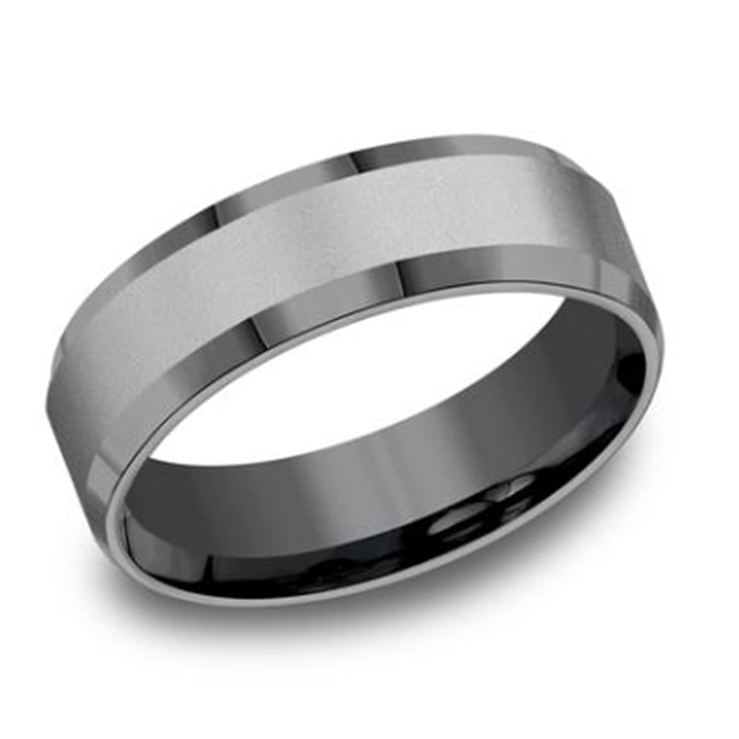 7mm Darkened Tantalum Comfort Fit Ring with Satin Center and Polished Beveled Edges, Impervious to Breakage & Corrosion, A Unique Concept in Contemporary Men's Wedding Rings