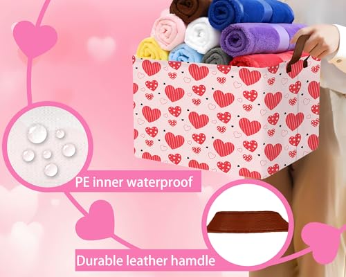 Image of Valentines Day Basket Large Foldable Heart Shaped Storage Box for Gifts Kids Empty Storage Bins Rectangular Toy Organizer Decor (Pink Red Love Pentagram)