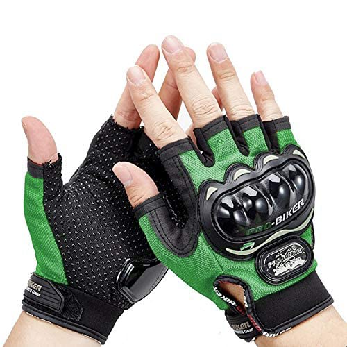 Image of Leosportz Riding Gloves for Men Bike Riders - Special Tactical Gloves with Rubber Knuckle Punch | Non-Slip Half Finger with Firm Padding Motorcycle Gloves (M, Green)